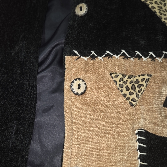 Yak Magic Cardigan Jacket Size Medium Button Up Black Brown Animal Print Beaded - Picture 6 of 13